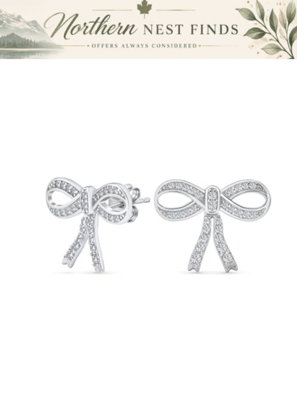 Sterling Silver Pave CZ Bow Stud Earrings